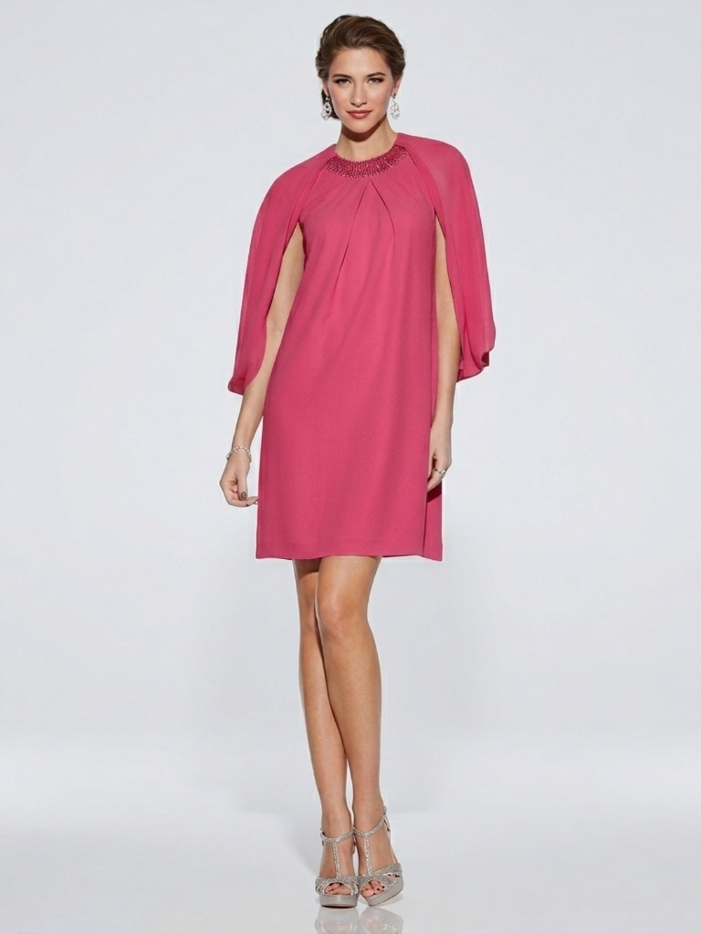 Badgley Mischka Hot Pink cape Sleeveless dress size 2X